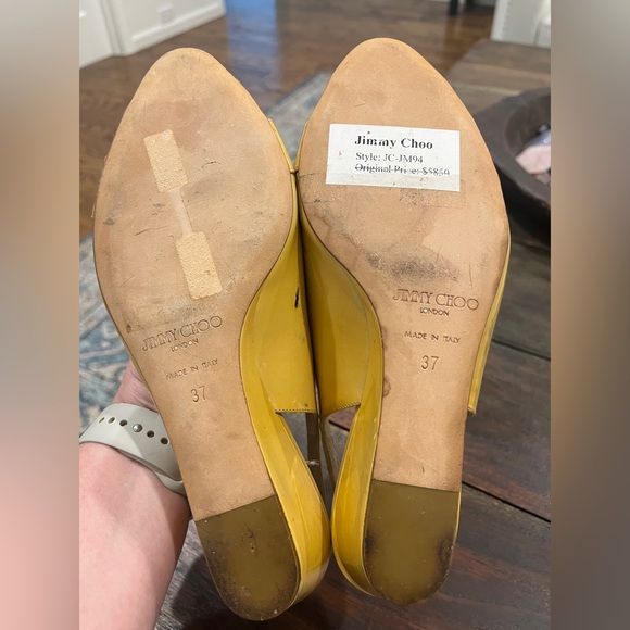 Jimmy Choo Yellow/ Gold Patent Leather wedge sandals size 37 or US 6.5 Vintage - Picture 5 of 5